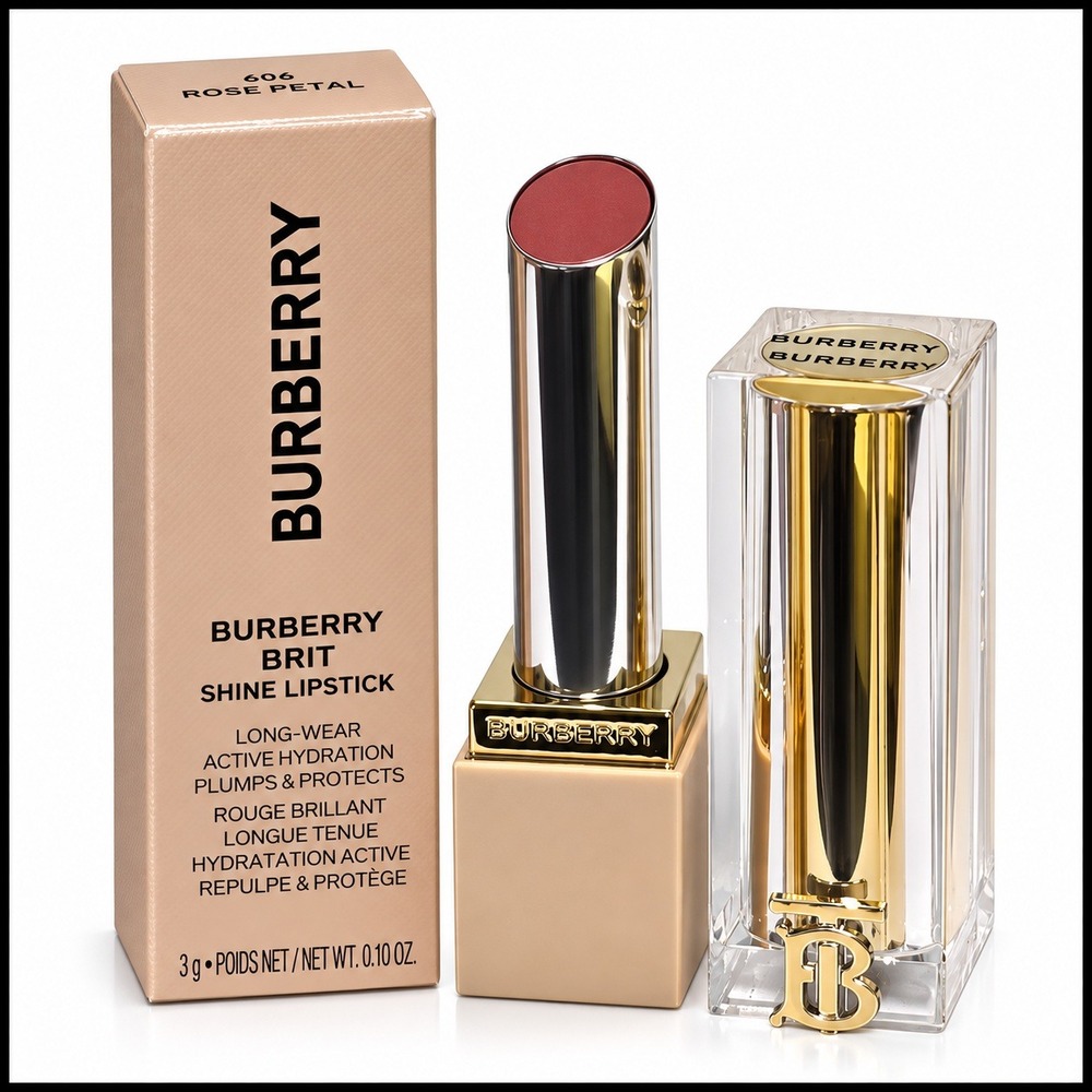 Burberry Brit Shine Lipstick 606 Rose Petal 3g New in Box Hydrating Long-Wear